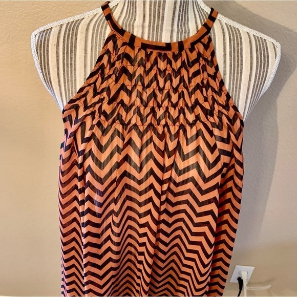 H&M Tunic Top XS/S Black Rust Chevron Stripe Sleeveless Semi-Sheer Tank - Picture 2 of 14